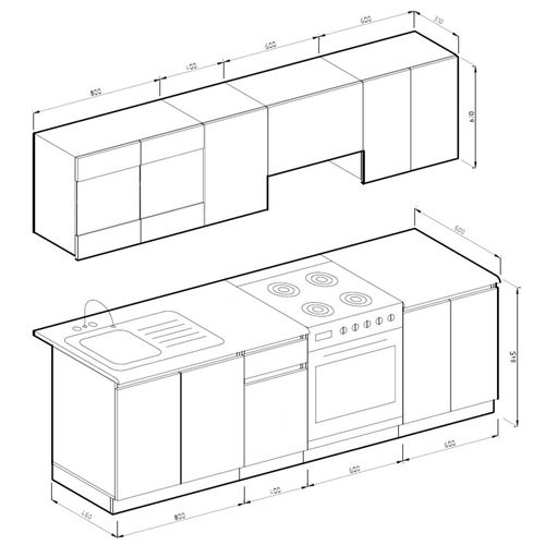 Ligne De Cuisine Raul 51903 Blanc Brillant/blanc 240cm , Pt Sonoma Avec Bande LED