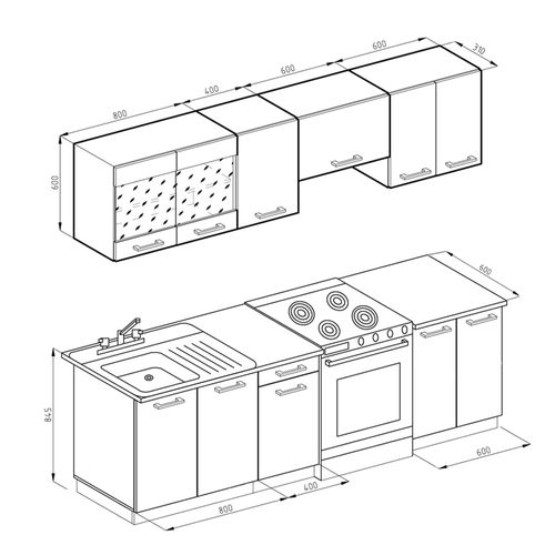 Ligne De Cuisine Raul 51931 Chêne Doré/anthracite 240cm , Pt à Motifs Noirs Avec Bande LED