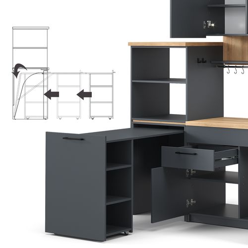 Cuisine Egbert 51937 Anthracite 160cm Avec Table Extensible Avec Bande LED