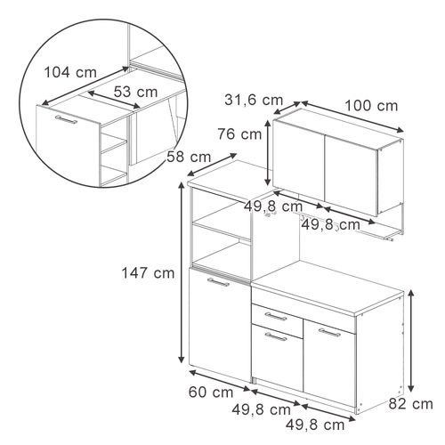 Cuisine Egbert 51937 Anthracite 160cm Avec Table Extensible Avec Bande LED