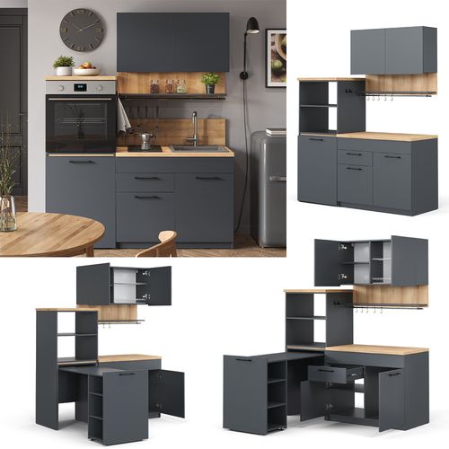 Cuisine Egbert 51937 Anthracite 160cm Avec Table Extensible Avec Bande LED