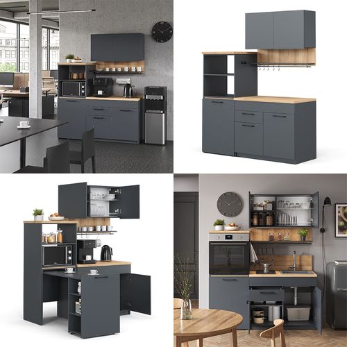 Cuisine Egbert 51937 Anthracite 160cm Avec Table Extensible Avec Bande LED