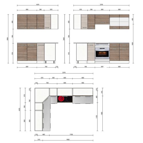 Cuisine Dangle Rick 51947 Blanc/sonoma 227x60cm , Pt Marbre Avec Bande LED