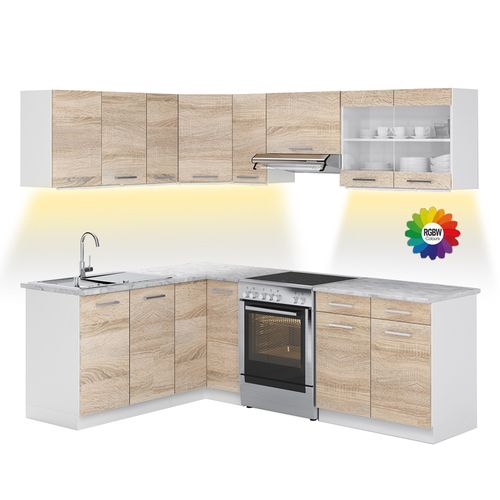 Cuisine Dangle Rick 51947 Blanc/sonoma 227x60cm , Pt Marbre Avec Bande LED