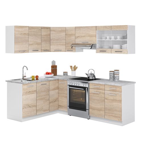 Cuisine Dangle Rick 51947 Blanc/sonoma 227x60cm , Pt Marbre Avec Bande LED