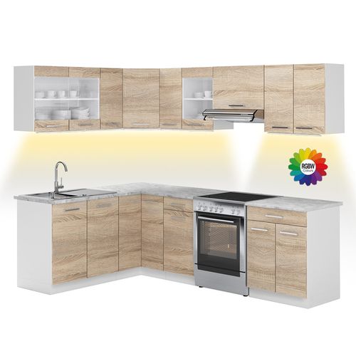 Cuisine Dangle Rick 51948 Blanc/sonoma 247x60cm , Pt Marbre Avec Bande LED
