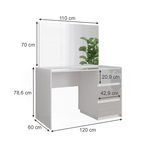 Coiffeuse Marla 51985 Blanc Haute Brillance 120cm Avec 3 Tiroirs Et Miroir