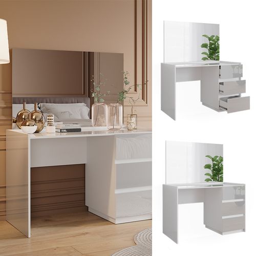Coiffeuse Marla 51985 Blanc Haute Brillance 120cm Avec 3 Tiroirs Et Miroir