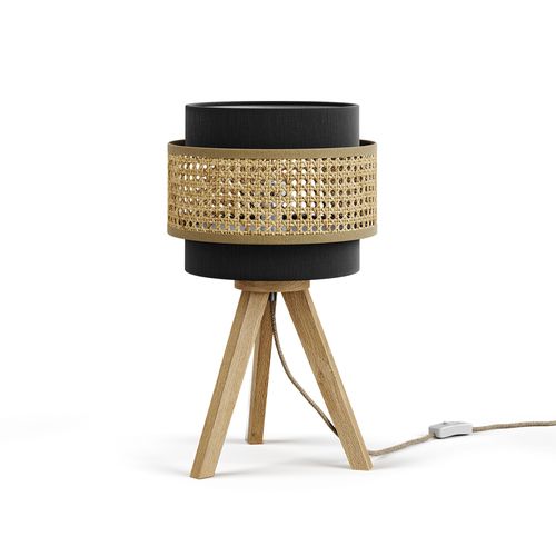 Lampe De Table Morten, Rotin/noir, 26x45cm Avec Support
