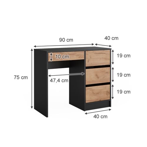 Coiffeuse Sherry 52022 Anthracite/chêne Doré 90x75cm Sans Miroir