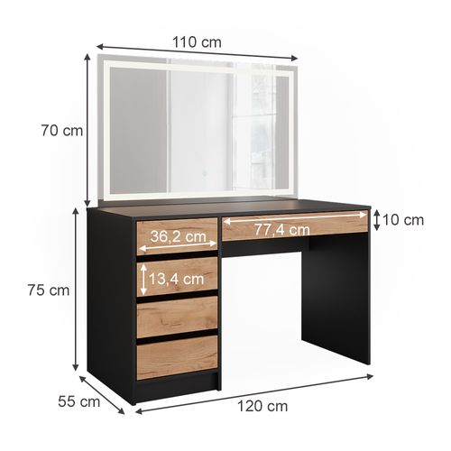 Coiffeuse Sherry 52025 Anthracite/chêne Doré 120x75cm Avec Miroir LED