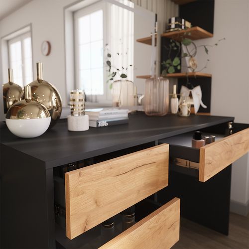 Coiffeuse Sherry 52025 Anthracite/chêne Doré 120x75cm Avec Miroir LED