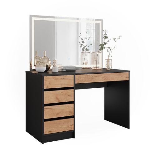 Coiffeuse Sherry 52025 Anthracite/chêne Doré 120x75cm Avec Miroir LED