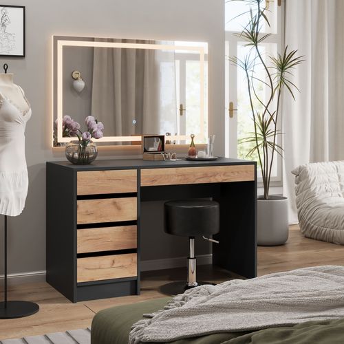 Coiffeuse Sherry 52025 Anthracite/chêne Doré 120x75cm Avec Miroir LED