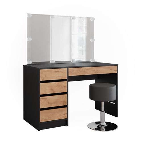 Coiffeuse Sherry 52029 Anthracite/chêne Doré 120x75cm Avec Éclairage LED Et Tabouret