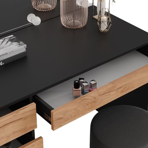 Coiffeuse Sherry 52029 Anthracite/chêne Doré 120x75cm Avec Éclairage LED Et Tabouret