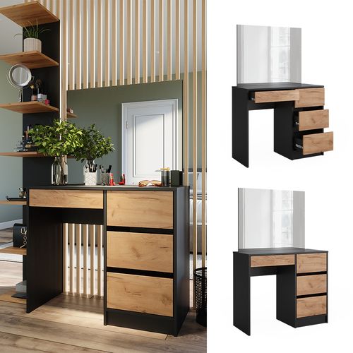 Coiffeuse Sherry, Anthracite/chêne Doré, 90cm Avec Miroir