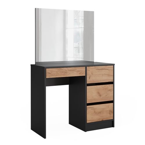 Coiffeuse Sherry, Anthracite/chêne Doré, 90cm Avec Miroir