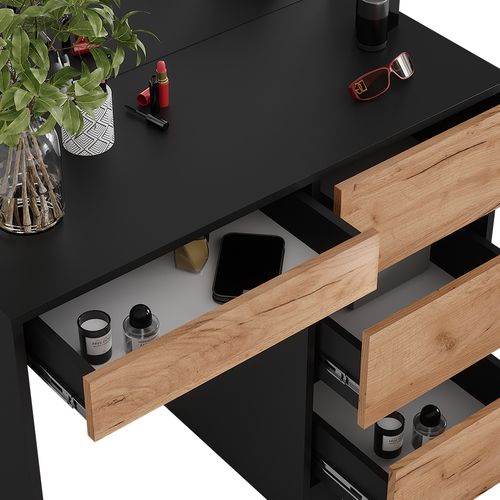 Coiffeuse Sherry, Anthracite/chêne Doré, 90cm Avec Miroir
