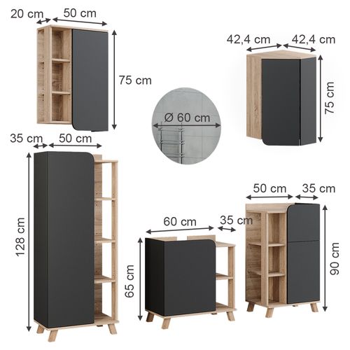 Meubles Bain Karen 52056 Sonoma/anthracite 5 Pièces