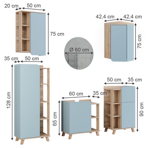 Meubles Bain Karen 52057 Sonoma/bleu 5 Pièces