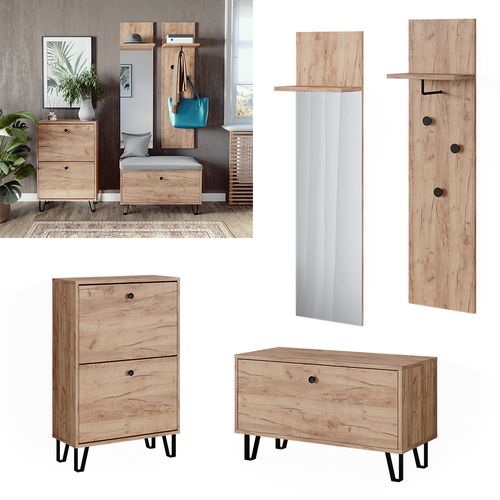 Ensemble Armoires Siri 52061 Chêne Doré Avec Portemanteaux Muraux, Banc Et Meuble à Chaussures