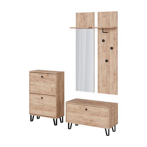 Ensemble Armoires Siri 52061 Chêne Doré Avec Portemanteaux Muraux, Banc Et Meuble à Chaussures