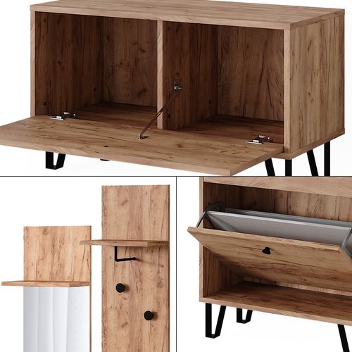 Ensemble Armoires Siri 52061 Chêne Doré Avec Portemanteaux Muraux, Banc Et Meuble à Chaussures