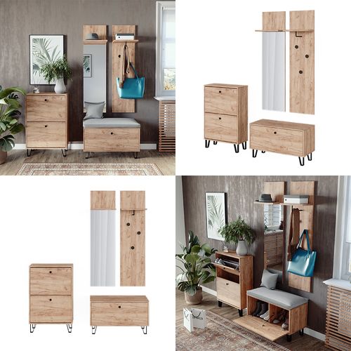 Ensemble Armoires Siri 52061 Chêne Doré Avec Portemanteaux Muraux, Banc Et Meuble à Chaussures