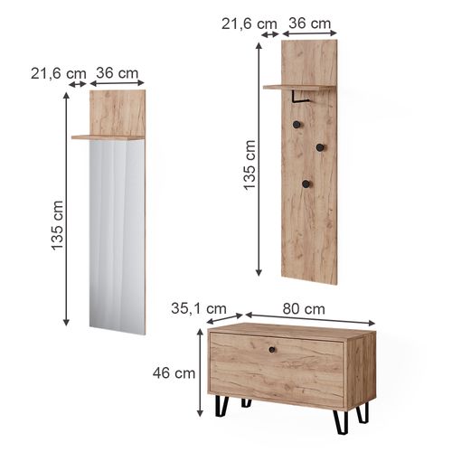 Ensemble Vestiaire Siri 52060 Chêne Doré Avec Portemanteau Mural Et Banc à Chaussures