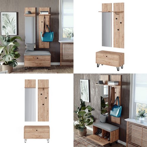 Ensemble Vestiaire Siri 52060 Chêne Doré Avec Portemanteau Mural Et Banc à Chaussures