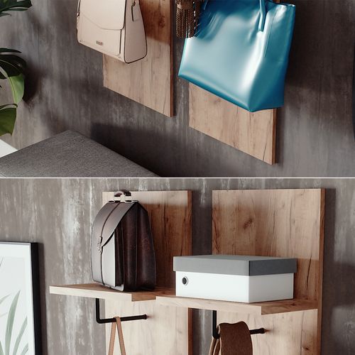 Vestiaire Siri 52058 Chêne De Force Doré Avec 2 Portemanteaux Muraux