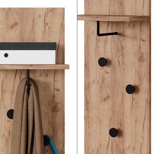 Vestiaire Siri 52058 Chêne De Force Doré Avec 2 Portemanteaux Muraux