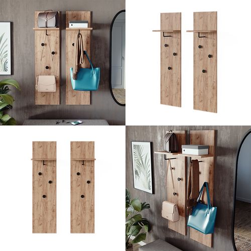Vestiaire Siri 52058 Chêne De Force Doré Avec 2 Portemanteaux Muraux