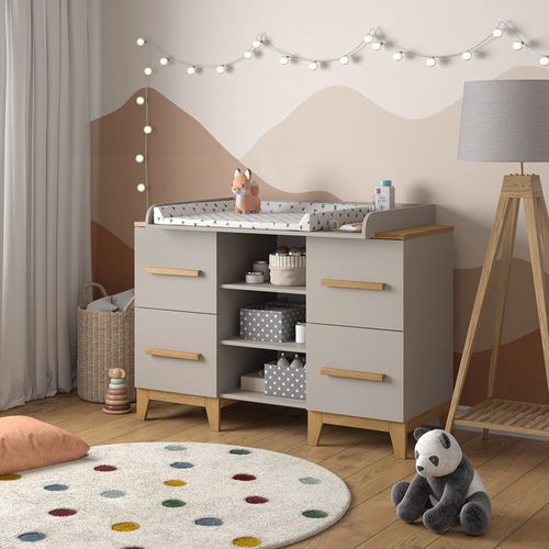 Commode à Langer Malia 52108 Chêne Cachemire 133x108cm XL Avec 4 Tiroirs