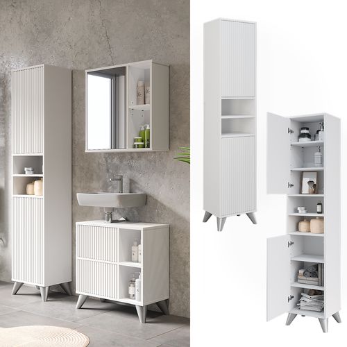 Armoire De Salle De Bain Leano 52120 Blanc 38x180cm Avec 2 Portes