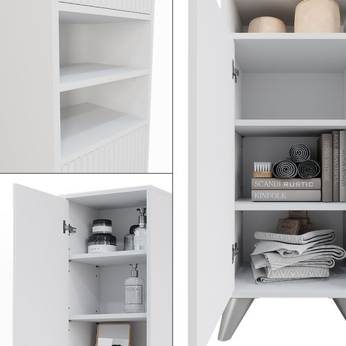 Armoire De Salle De Bain Leano 52120 Blanc 38x180cm Avec 2 Portes