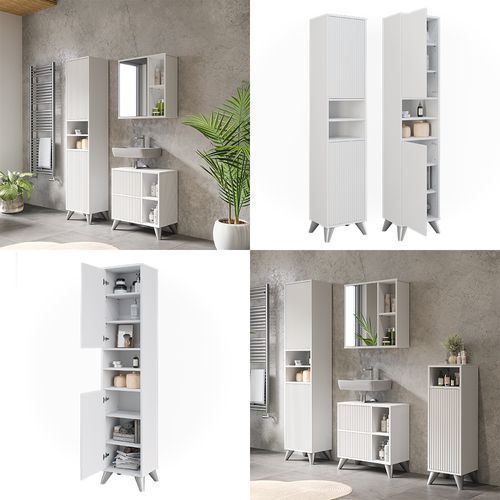 Armoire De Salle De Bain Leano 52120 Blanc 38x180cm Avec 2 Portes