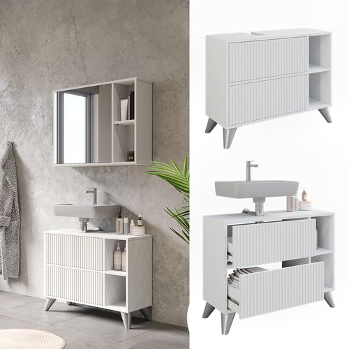 Meuble Sous Vasque Leano 52130 Blanc 80x62cm Avec 2 Tiroirs