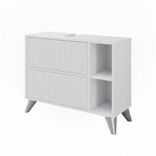Meuble Sous Vasque Leano 52130 Blanc 80x62cm Avec 2 Tiroirs