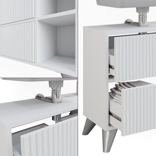 Meuble Sous Vasque Leano 52130 Blanc 80x62cm Avec 2 Tiroirs