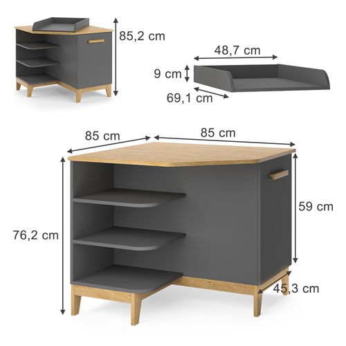 Commode à Langer Malia 52180 Gris 85x85.2cm Avec Porte