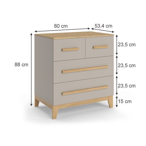 Commode Malia 52189 Chêne Cachemire 80x88cm Avec 4 Tiroirs