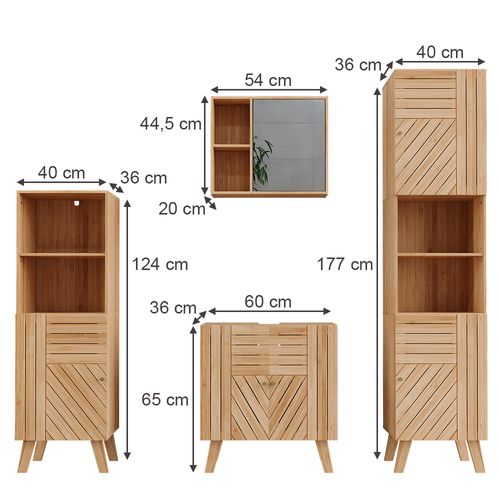 Ensemble De Meubles Sdb Lucie 52198 Bambou 4 Pièces, Avec Armoire De Milieu Et Armoire Haute