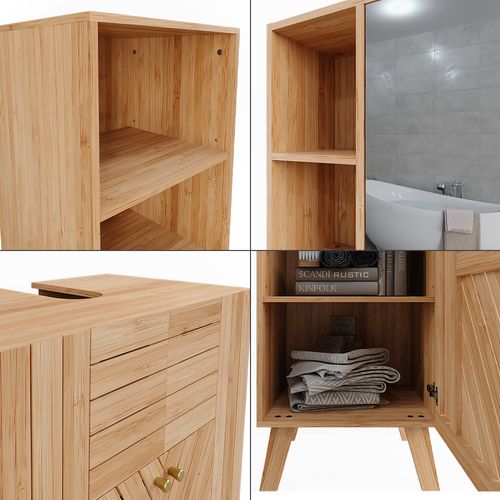 Ensemble De Meubles Sdb Lucie 52198 Bambou 4 Pièces, Avec Armoire De Milieu Et Armoire Haute