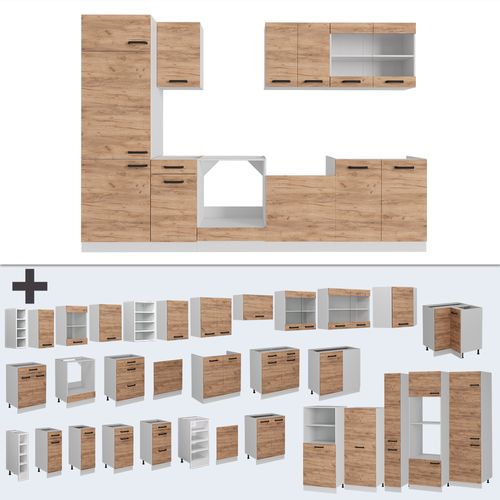 Cuisine R-line 52211 Chêne Doré/blanc 300cm Pt Marbre