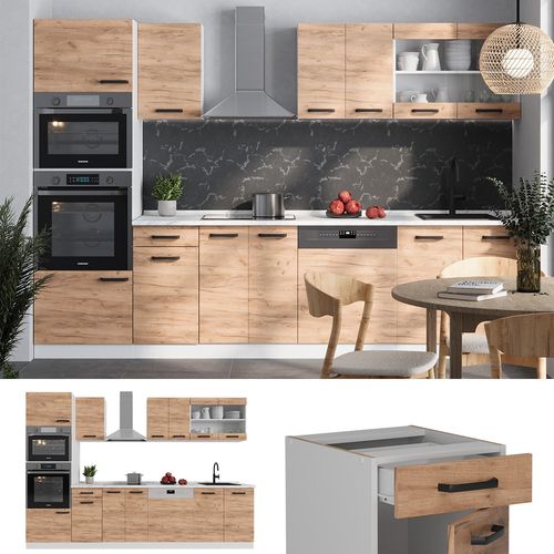 Cuisine R-line 52214 Chêne Doré/blanc 300cm Pt Chêne