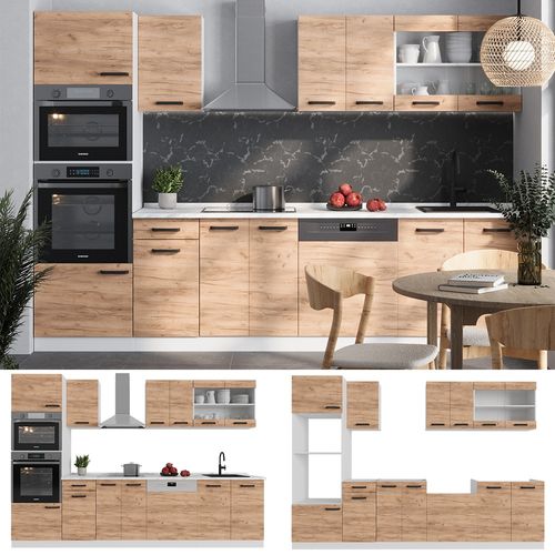 Cuisine R-line 52214 Chêne Doré/blanc 300cm Pt Chêne