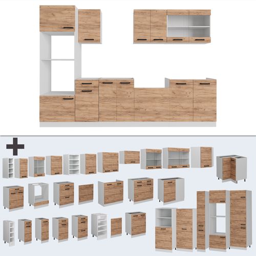 Cuisine R-line 52215 Chêne Doré/blanc 300cm Pt Marbre