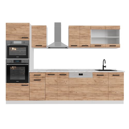 Cuisine R-line 52216 Chêne Doré/blanc 300cm Sans Pt